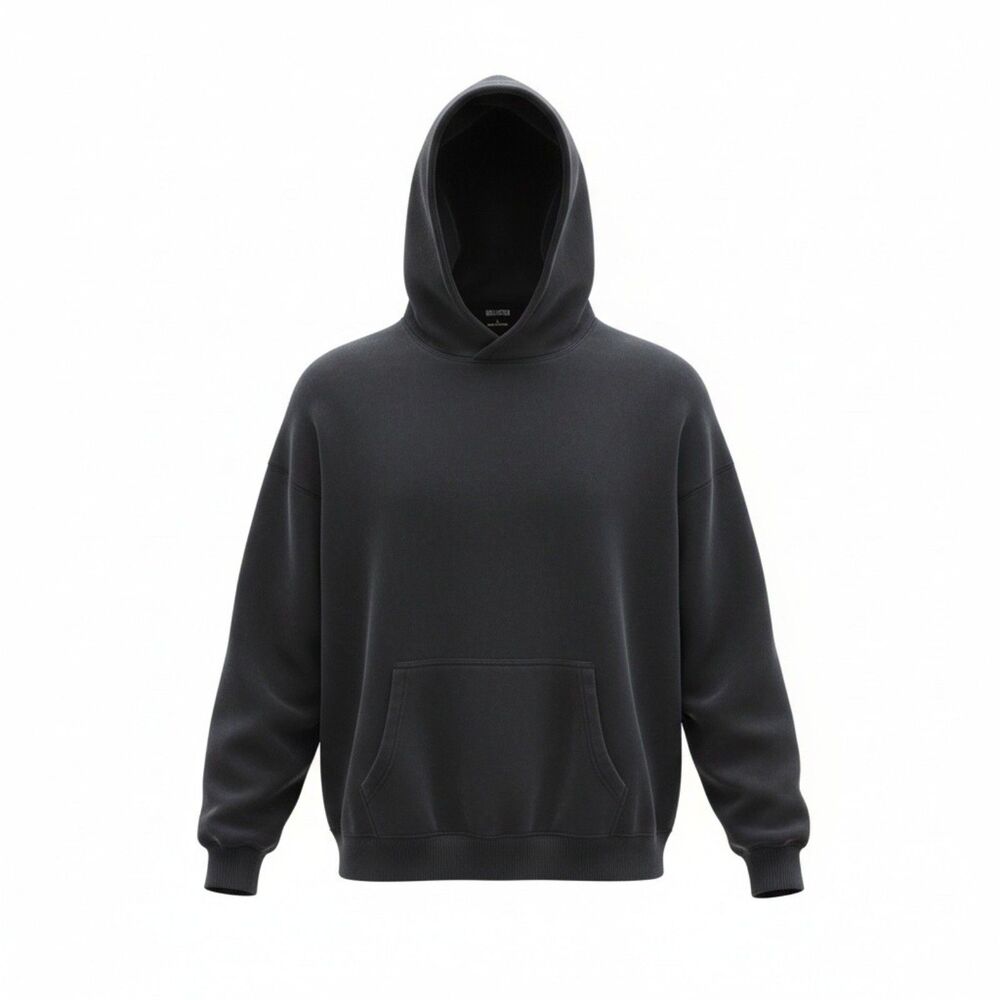 Hollister Men’s Large Boxy Hoodie Washed Black Fall Layer Winter Soft Sweatshirt
